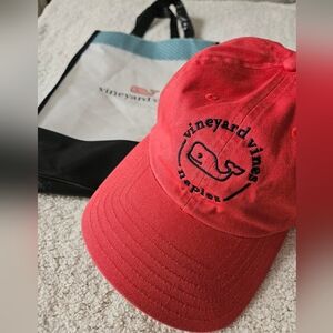 NWT VINEYARD VINES Jetty Red Naples FL Cap With tote | SZ OS